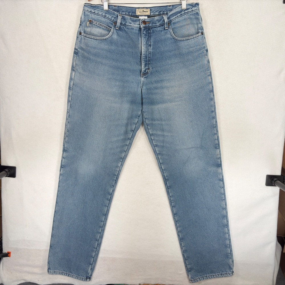 LL Bean Fleece Lined Jeans Mens 38x36 Classic Fit Light Wash Denim Straight Leg